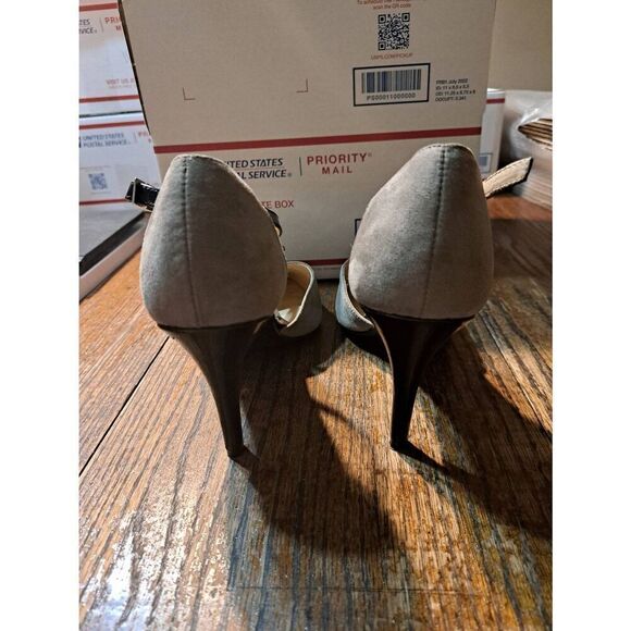 10M Cato Black Tan Pointed Toe Foot Strap Stiletto Pump High Heel Dress Shoes - Picture 5 of 10